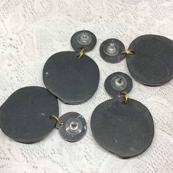 Retro Spiral Swirl Statement Rustic Modernist Abstruct Earrings Dangle Drop Long - Picture 5 of 6